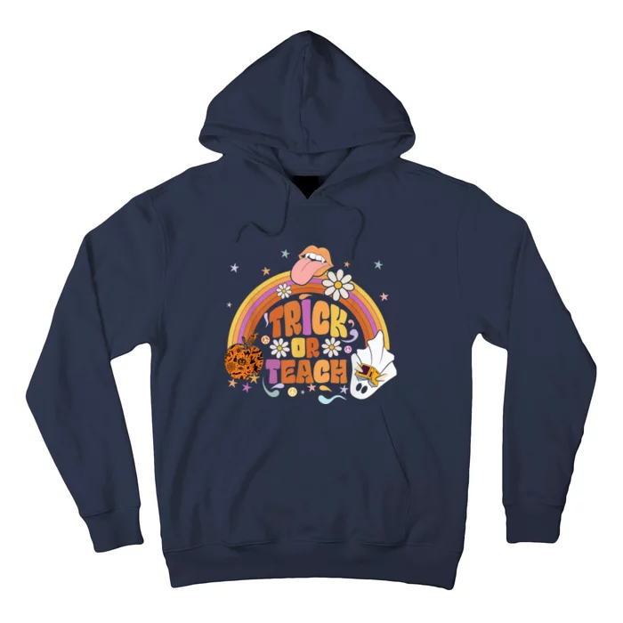 Trick or Teach Floral Groovy Halloween Teacher Retro Ghost Hoodie