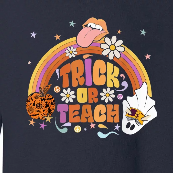 Trick or Teach Floral Groovy Halloween Teacher Retro Ghost Toddler Sweatshirt