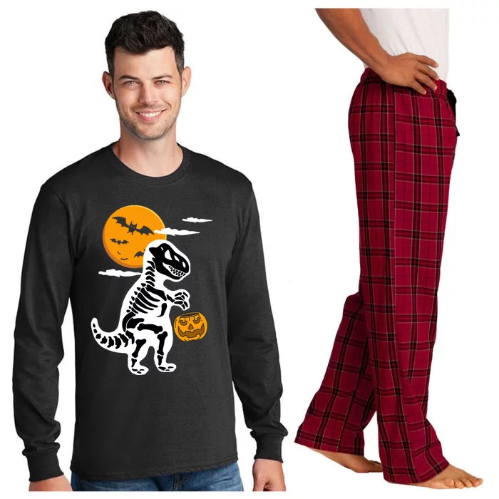 Trick Or Treating TRex Skeleton Dinosaur Halloween Costume Gift Long Sleeve Pajama Set