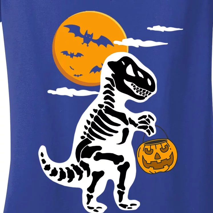 Trick Or Treating TRex Skeleton Dinosaur Halloween Costume Gift Women's V-Neck T-Shirt