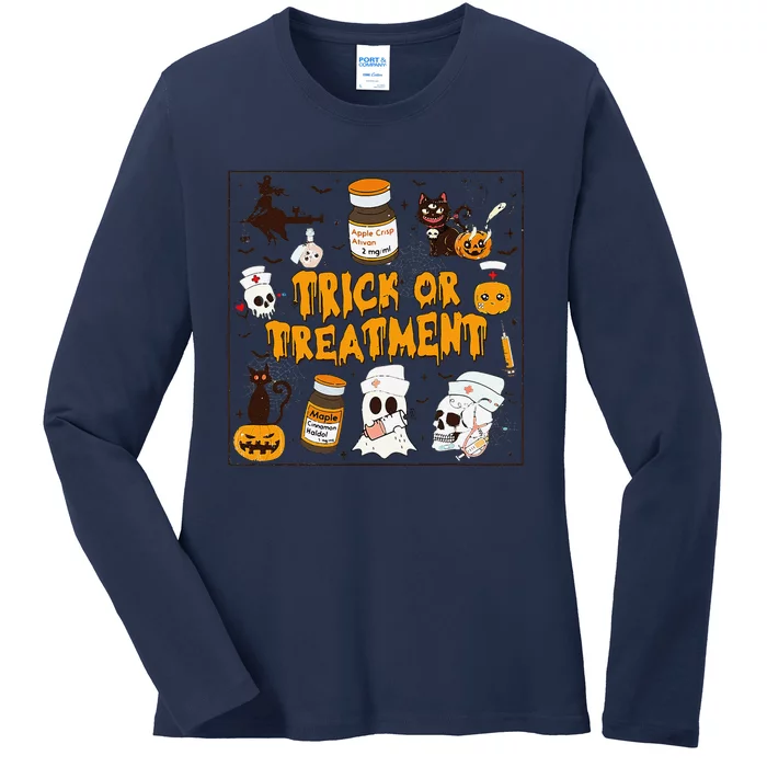 Trick Or Treatment Halloween Nurse Retro Vintage Clothing Ladies Long Sleeve Shirt