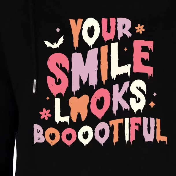 Trick Or Treat Brush Your Teeth Halloween Dentist Womens Funnel Neck Pullover Hood