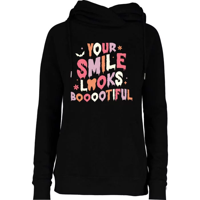 Trick Or Treat Brush Your Teeth Halloween Dentist Womens Funnel Neck Pullover Hood