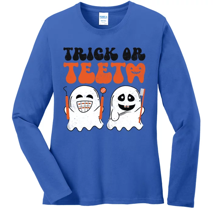 Trick Or Teeth Dental Cute Spooky Dentist Halloween Costume Gift Ladies Long Sleeve Shirt