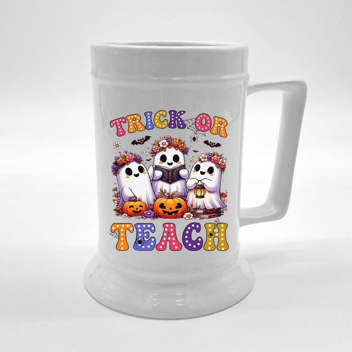 Trick Or Teach Halloween Ghost Pumpkin Spooky Teacher Women Front & Back Beer Stein