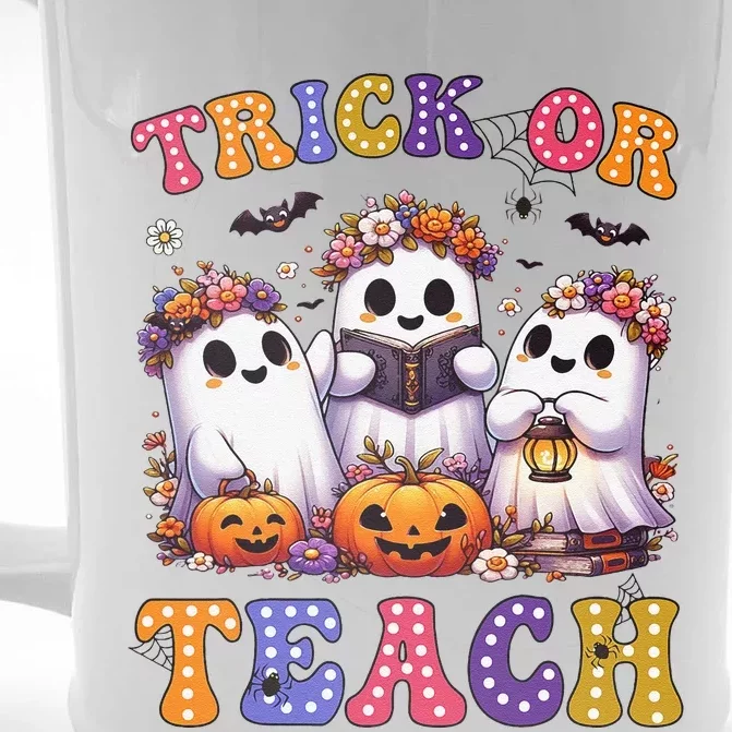 Trick Or Teach Halloween Ghost Pumpkin Spooky Teacher Women Front & Back Beer Stein