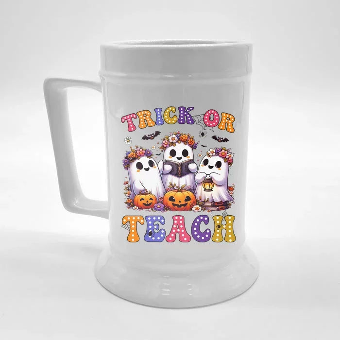 Trick Or Teach Halloween Ghost Pumpkin Spooky Teacher Women Front & Back Beer Stein