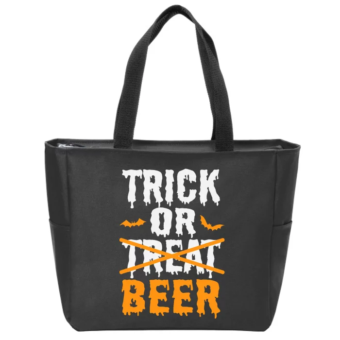 Trick Or Treat Funny Halloween Beer Drinking Zip Tote Bag