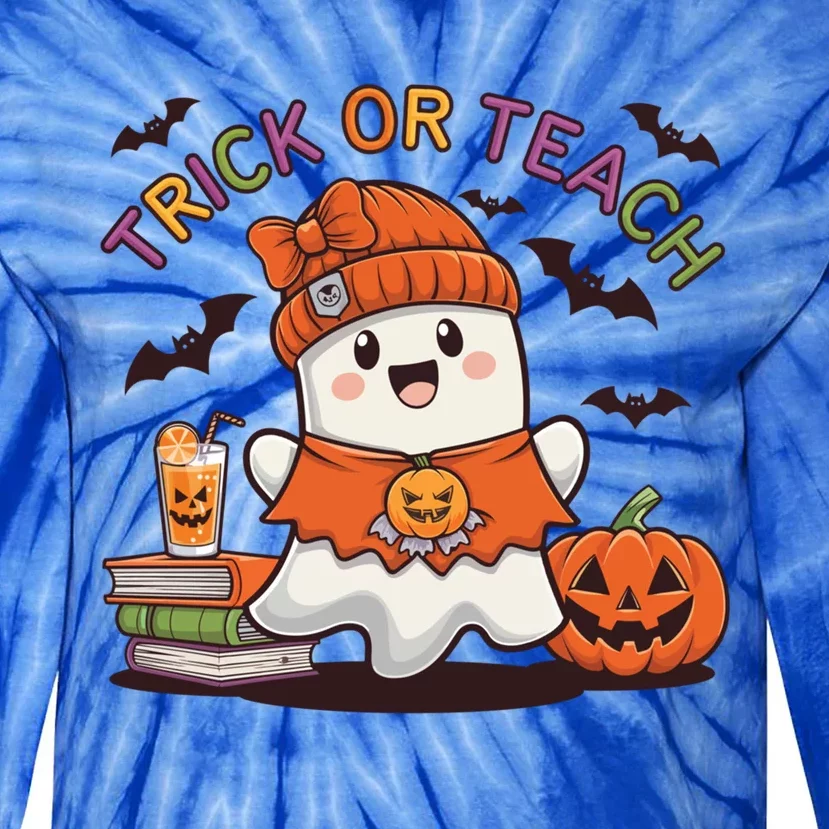 Trick Or Teach Back To School Cute Ghost Halloween Teachers Gift Tie-Dye Long Sleeve Shirt