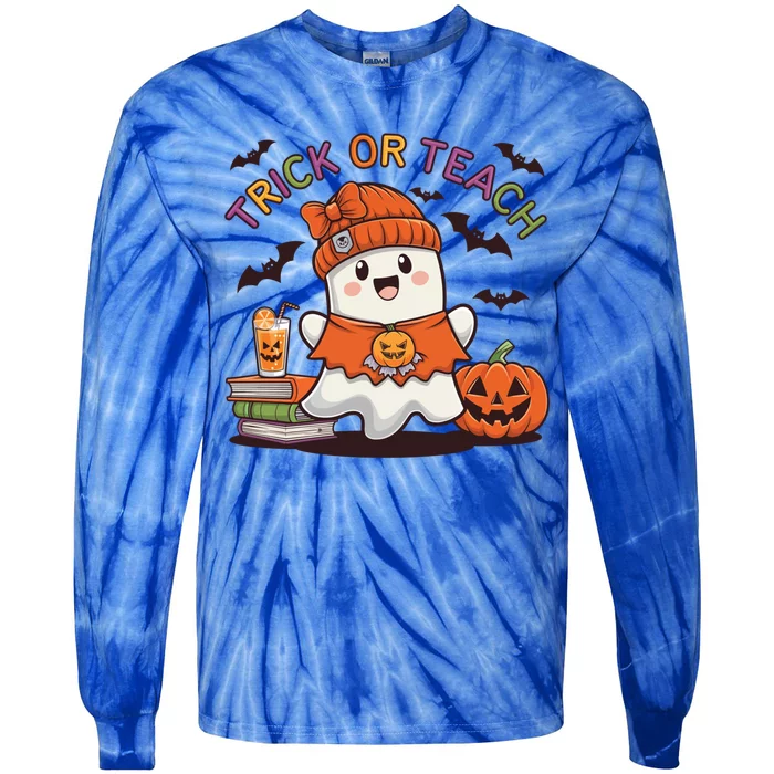 Trick Or Teach Back To School Cute Ghost Halloween Teachers Gift Tie-Dye Long Sleeve Shirt