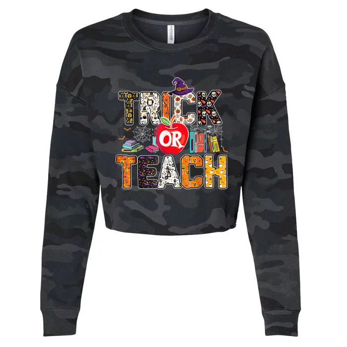 Trick Or Teach Funny Teacher Halloween Costume Wo Cropped Pullover Crew