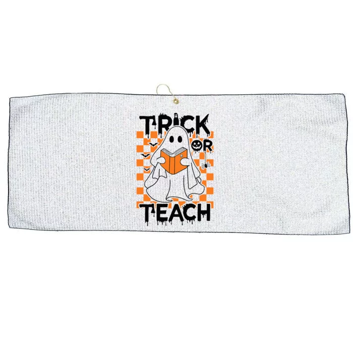 Trick or Teach Groovy Halloween Retro Ghost Book Teacher Large Microfiber Waffle Golf Towel