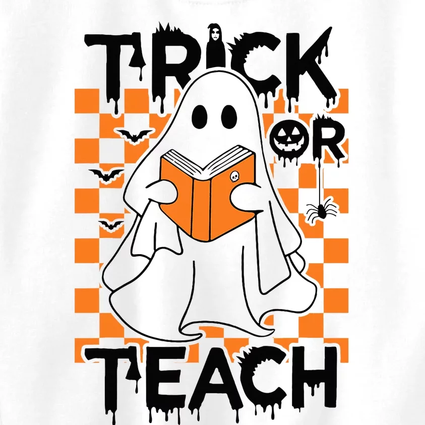 Trick or Teach Groovy Halloween Retro Ghost Book Teacher Kids Sweatshirt