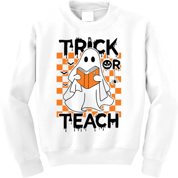 Trick or Teach Groovy Halloween Retro Ghost Book Teacher Kids Sweatshirt