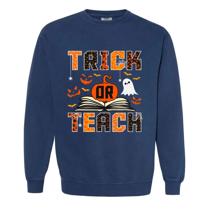 Trick Or Teach Retro Halloween Teacher Costume Garment-Dyed Sweatshirt