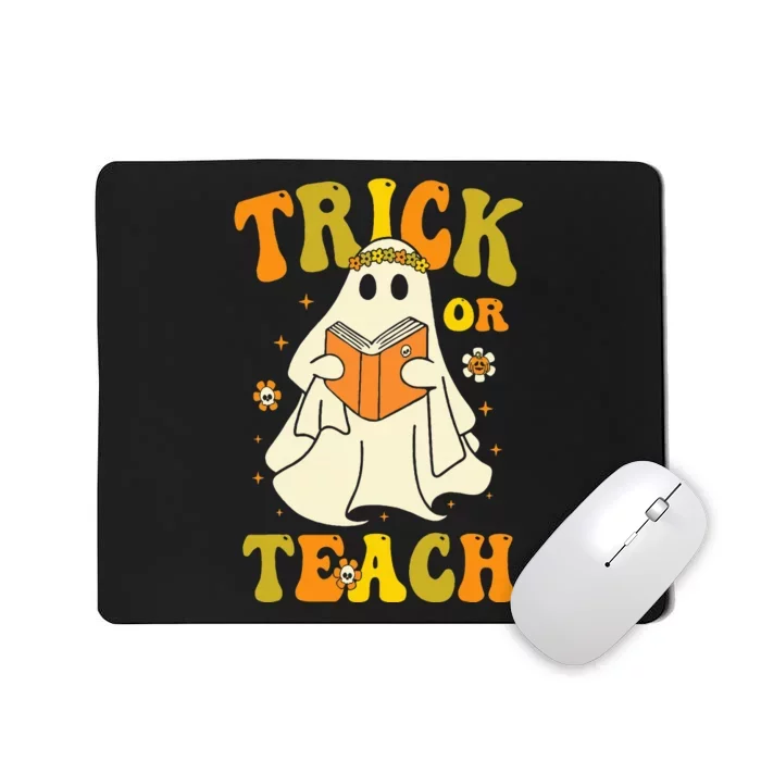 Trick or Teach Groovy Halloween Retro Floral Ghost Teacher Mousepad