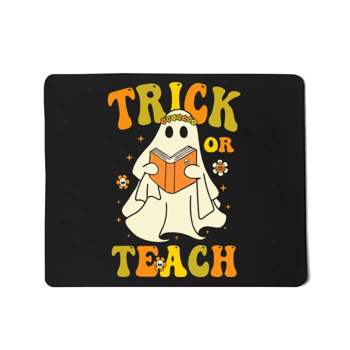 Trick or Teach Groovy Halloween Retro Floral Ghost Teacher Mousepad