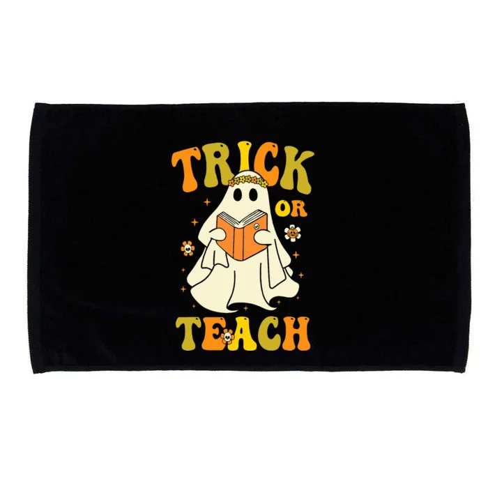 Trick or Teach Groovy Halloween Retro Floral Ghost Teacher Microfiber Hand Towel