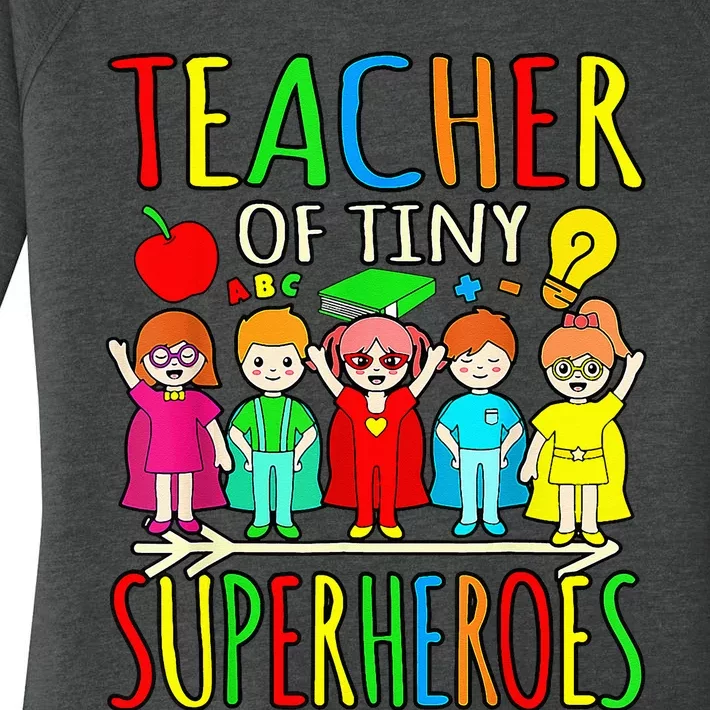 Teacher Of Tiny Superheroes First Day Back To School Graphic Women's Perfect Tri Tunic Long Sleeve Shirt