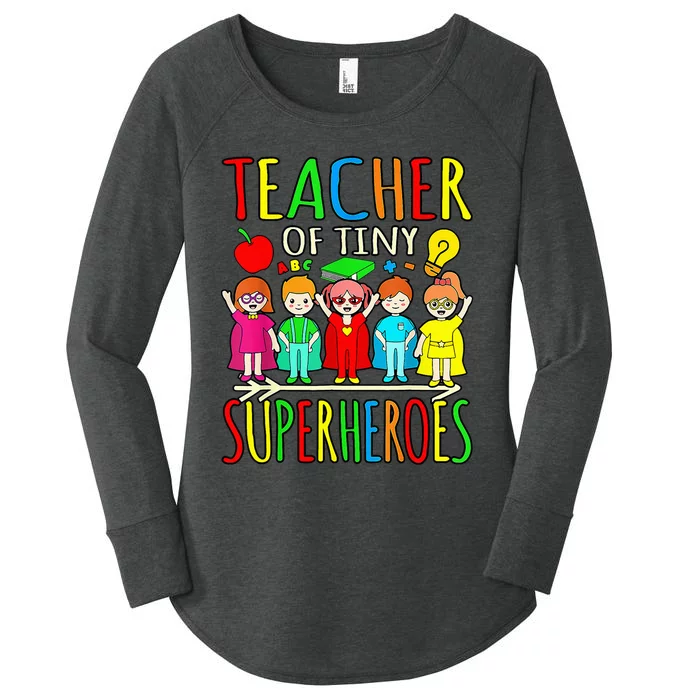 Teacher Of Tiny Superheroes First Day Back To School Graphic Women's Perfect Tri Tunic Long Sleeve Shirt