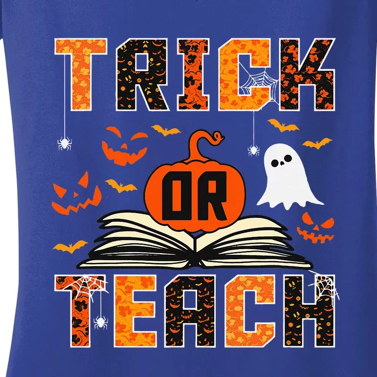 Trick Or Teach Retro Halloween Teacher Costume Women's V-Neck T-Shirt