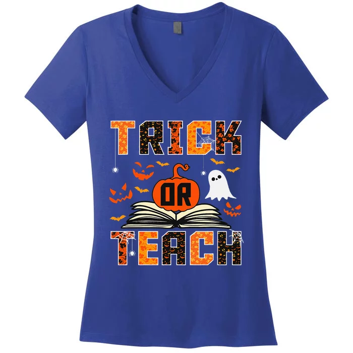 Trick Or Teach Retro Halloween Teacher Costume Women's V-Neck T-Shirt