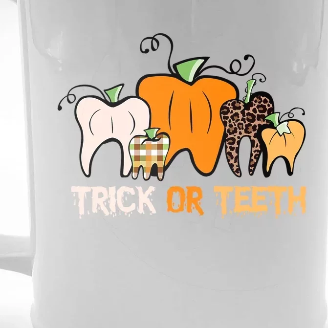 Trick Or Teeth Funny Dental Halloween Treat Dentist Meaningful Gift Front & Back Beer Stein