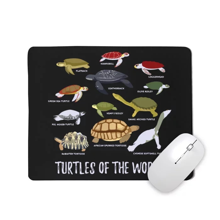 Types Of Turtle Tortoise Apparel Sea Turtle Lovers Mousepad