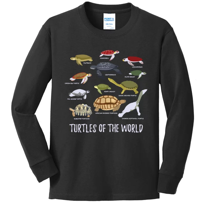 Types Of Turtle Tortoise Apparel Sea Turtle Lovers Kids Long Sleeve Shirt