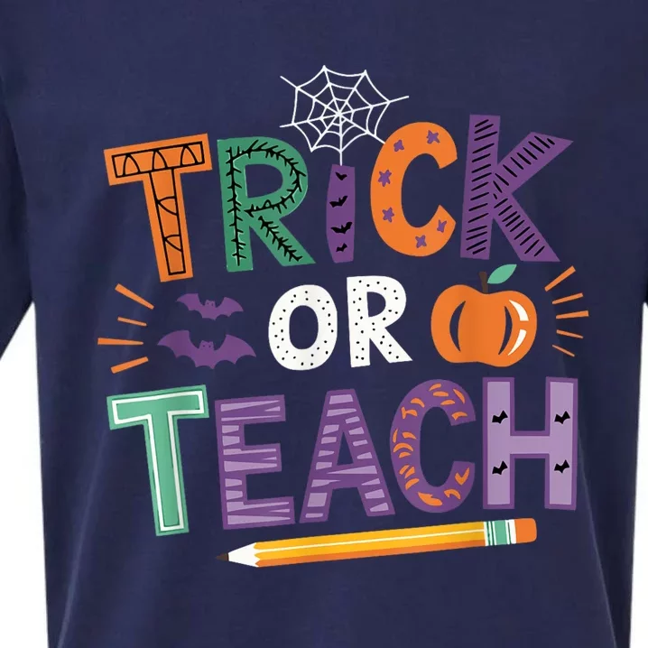 Trick Or Teach Halloween Retro Pumpkin Teacher Sueded Cloud Jersey T-Shirt