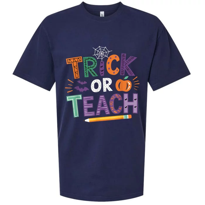 Trick Or Teach Halloween Retro Pumpkin Teacher Sueded Cloud Jersey T-Shirt