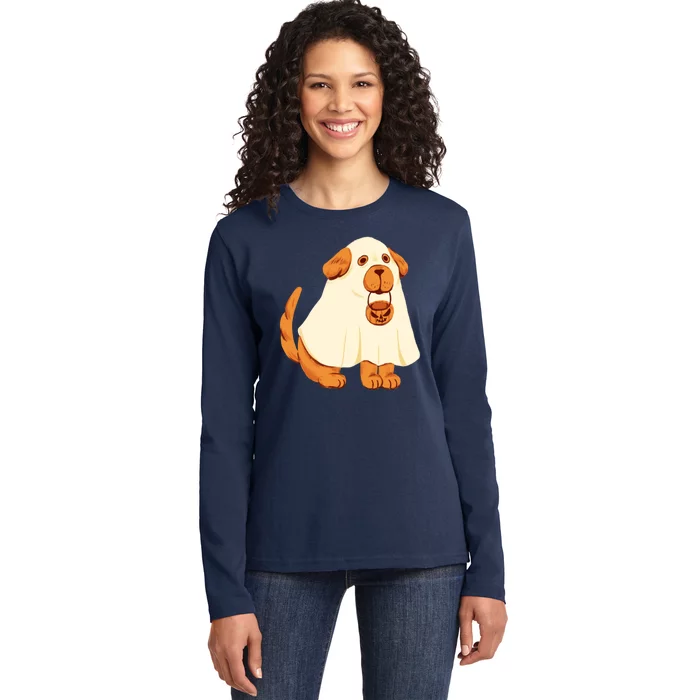 Trick Or Treat Dog Cute Halloween Ladies Long Sleeve Shirt