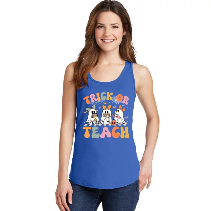 Trick Or Teach Halloween Spooky Ghost Funny Teacher Retro Great Gift Ladies Essential Tank