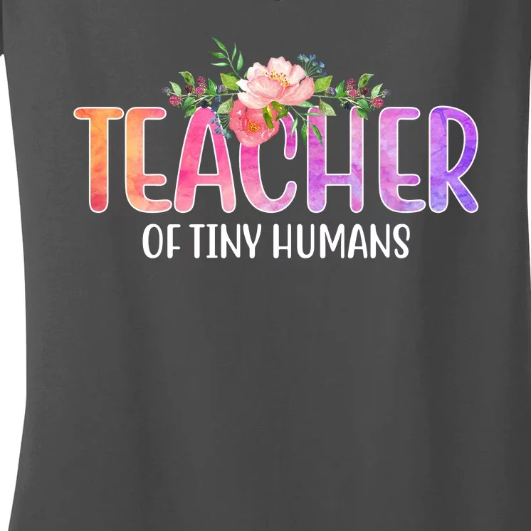 Teacher Of Tiny Humans Floral Women's V-Neck T-Shirt