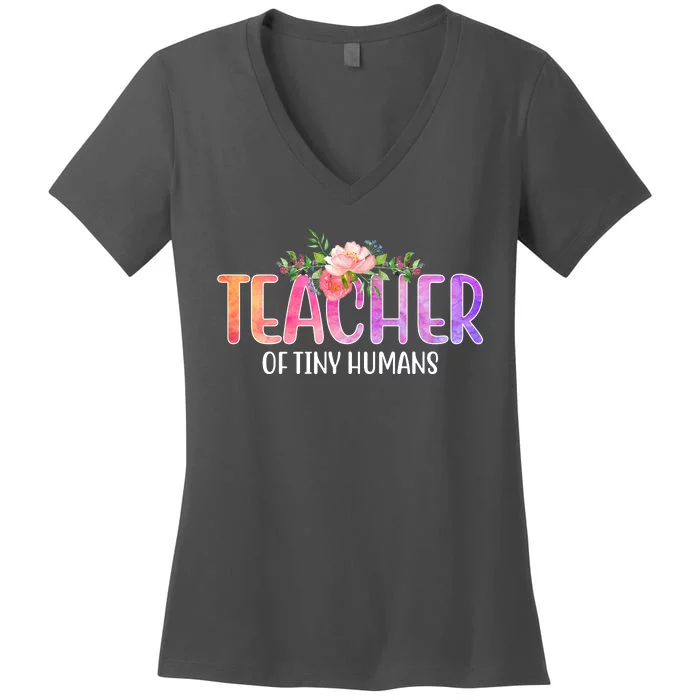 Teacher Of Tiny Humans Floral Women's V-Neck T-Shirt