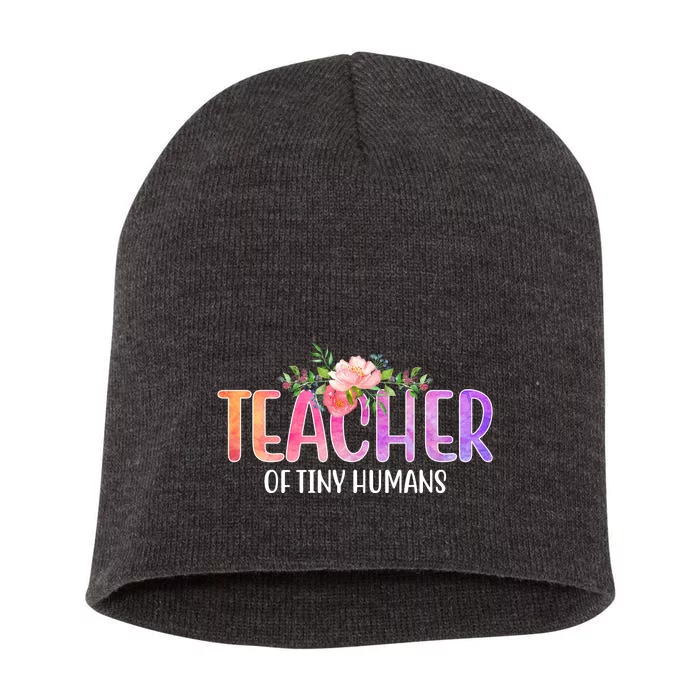 Teacher Of Tiny Humans Floral Short Acrylic Beanie