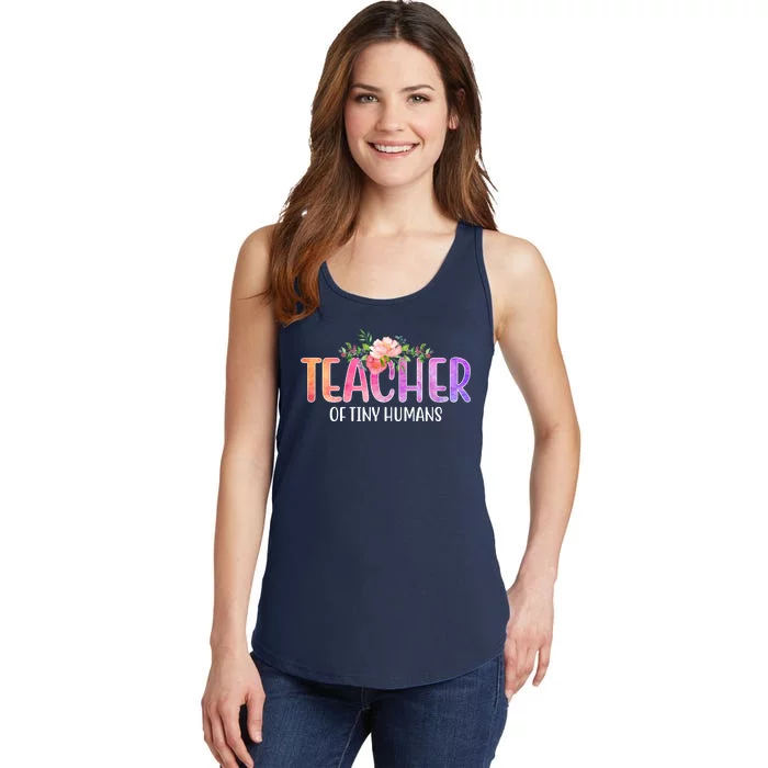 Teacher Of Tiny Humans Floral Ladies Essential Tank