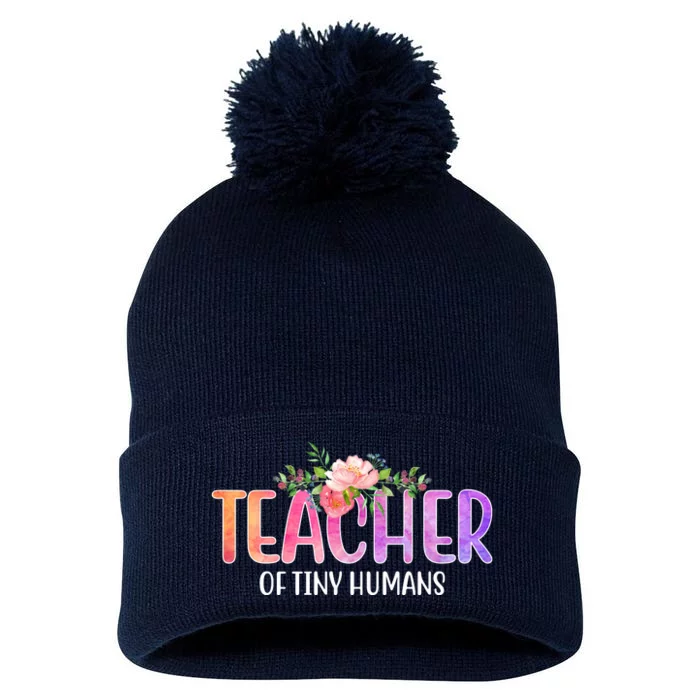 Teacher Of Tiny Humans Floral Pom Pom 12in Knit Beanie