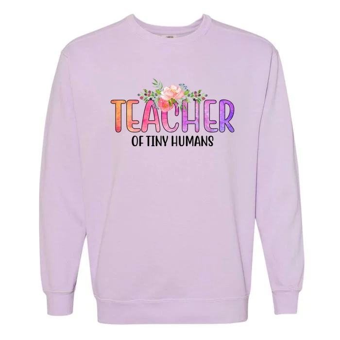 Teacher Of Tiny Humans Floral Garment-Dyed Sweatshirt