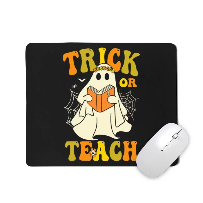 Trick or Teach Groovy Halloween Retro Floral Ghost Teacher Mousepad