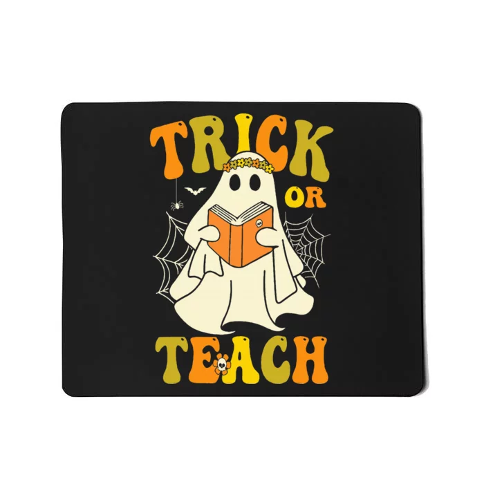 Trick or Teach Groovy Halloween Retro Floral Ghost Teacher Mousepad