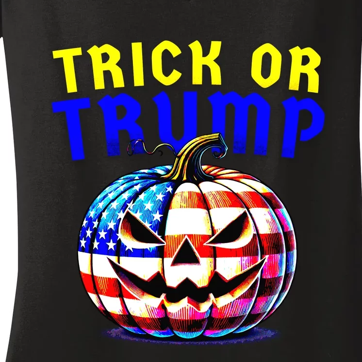 Trick Or Trump Donald Trump 2024 Halloween Pumpkin Women's V-Neck T-Shirt