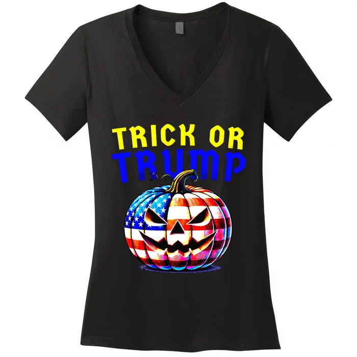 Trick Or Trump Donald Trump 2024 Halloween Pumpkin Women's V-Neck T-Shirt