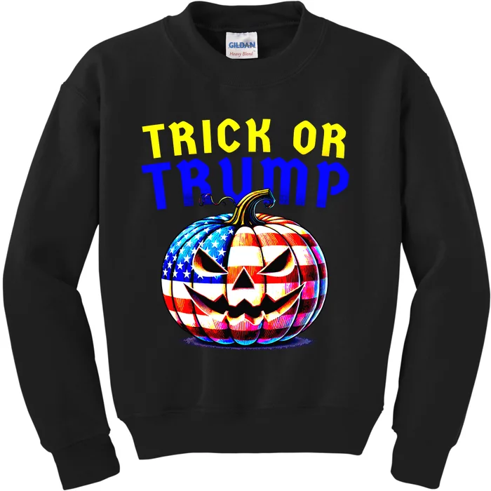 Trick Or Trump Donald Trump 2024 Halloween Pumpkin Kids Sweatshirt