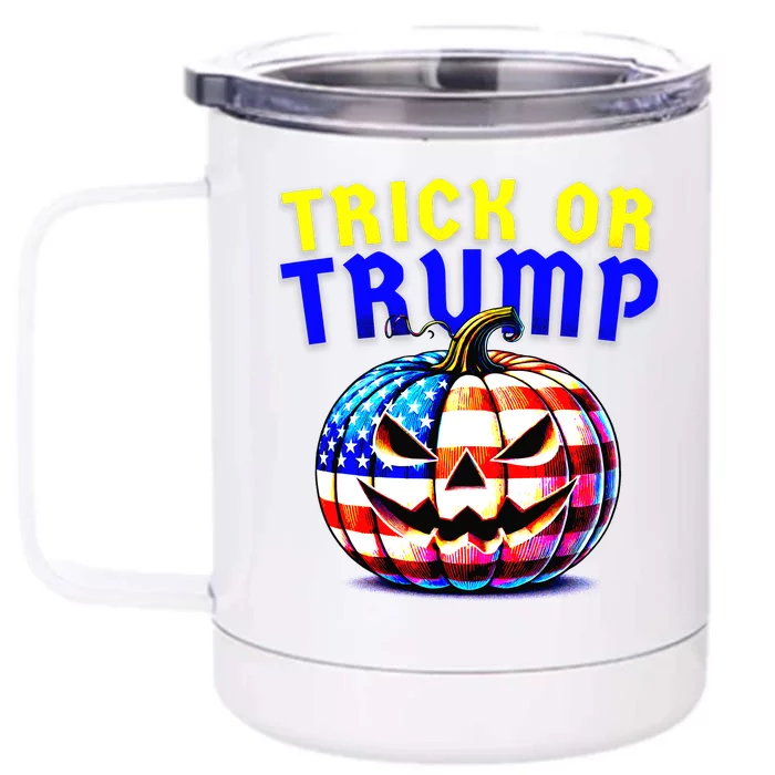 Trick Or Trump Donald Trump 2024 Halloween Pumpkin Front & Back 12oz Stainless Steel Tumbler Cup