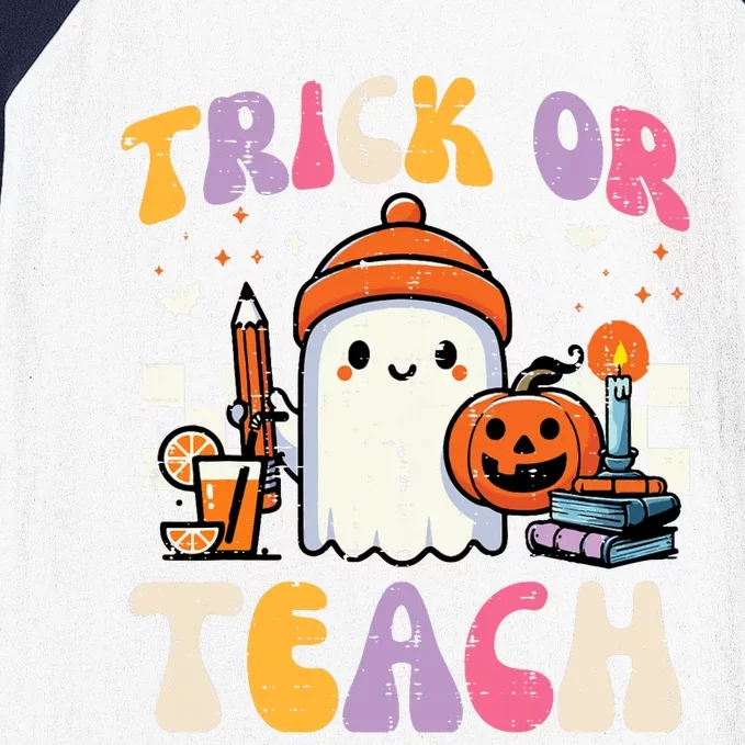 Trick Or Teach Ghost Teacher School Halloween Baseball Sleeve Shirt