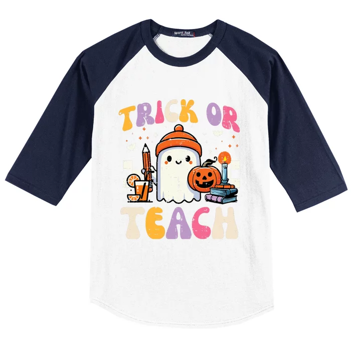 Trick Or Teach Ghost Teacher School Halloween Baseball Sleeve Shirt