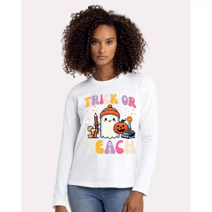 Trick Or Teach Ghost Teacher School Halloween Womens Cotton Relaxed Long Sleeve T-Shirt