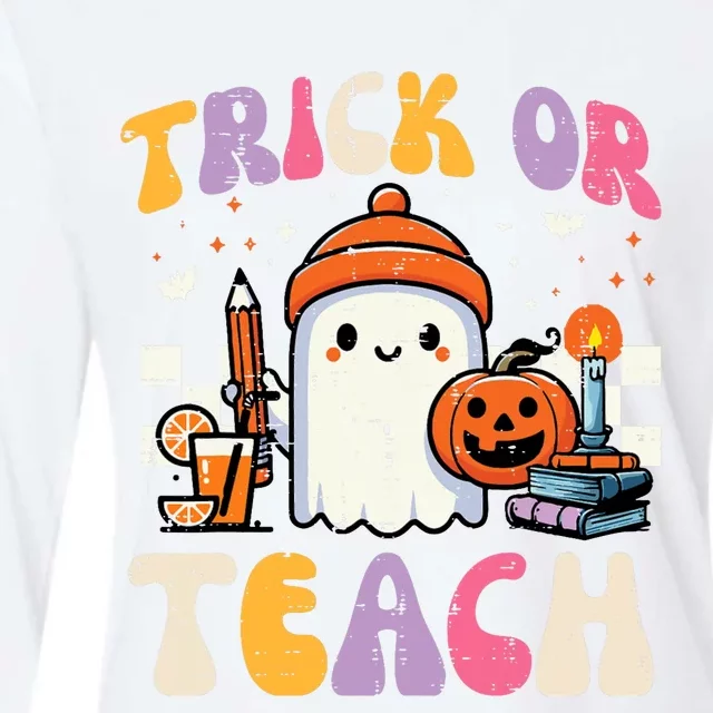 Trick Or Teach Ghost Teacher School Halloween Womens Cotton Relaxed Long Sleeve T-Shirt