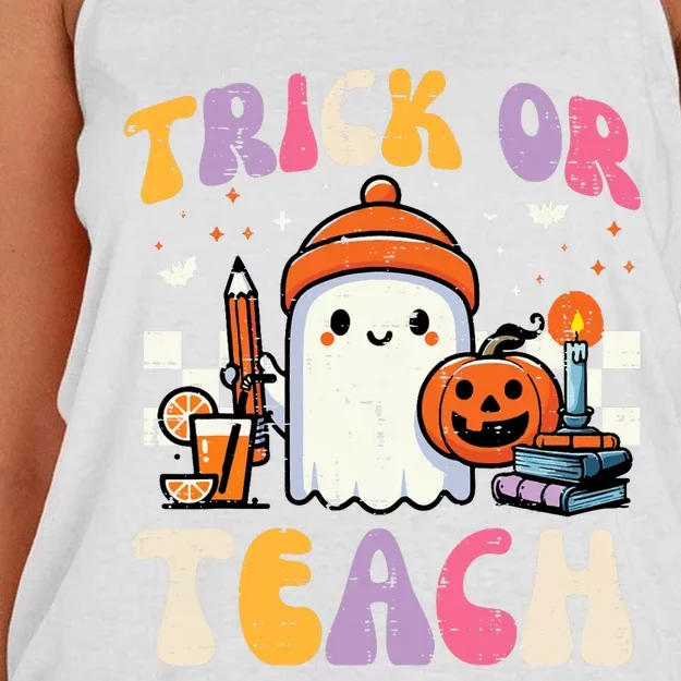 Trick Or Teach Ghost Teacher School Halloween Women's Knotted Racerback Tank